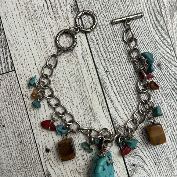 Turquoise, Tiger Eye & Jasper Stone Toggle Bracelet 8”-9” - Picture 4 of 5